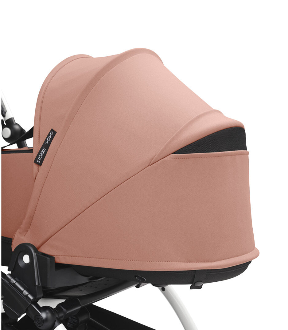 Stokke® YOYO3® Newborn Shell, Ginger. White Frame. Canopy ventilation open, close-up.
 galery image 4